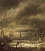 Jacob van Ruisdael Winter Landscape with a Lamp-post and and a Distant view of Haarlem oil painting reproduction